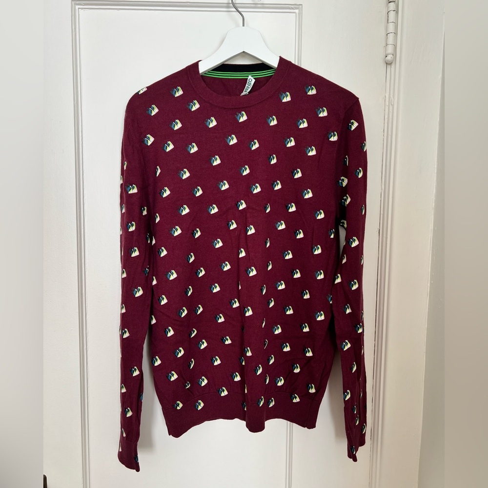 Kenzo Red Crewneck Sweater with Geometric Pattern